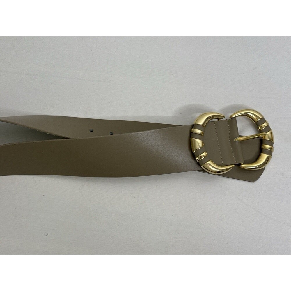 BOZO Canada Boho Leather Belt Ivory Gold Buckle Vintage Artisan Belt
